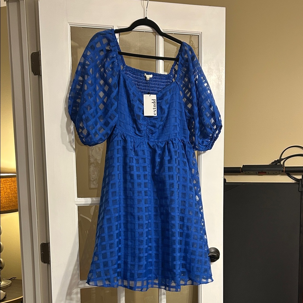 Elegant Blue Checkered Mini Dress